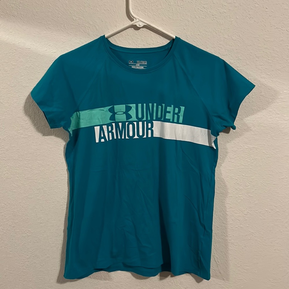 Girls, Teal Under armour active wear or t-shirt